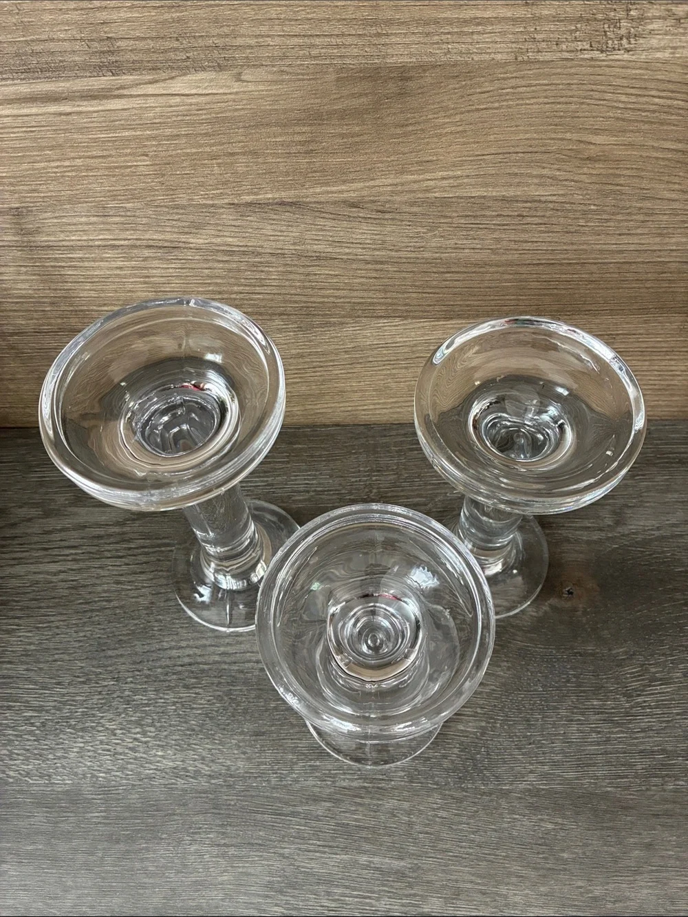 Vintage Clear Glass Candlestick Set of 3, Mid Century Modern Decor